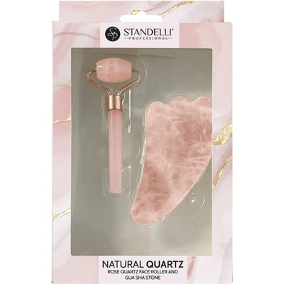 Standelli professional Natural rose quartz Dárková sada masážního válečku a GUA SHA kamene