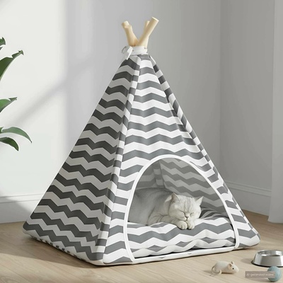 VidaXL Pet teepee s polštářem bílá/šedá 50 x 50 x 60 cm