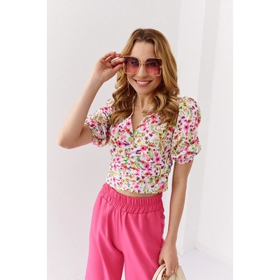 FASARDI Дамска блуза с къс ръкав в розов цвят 02047fa-02047_cream/amaranth - Розов, размер s
