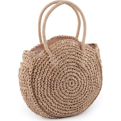 Háčkovaná kabelka z rafie lýka se zipem 33x37 cm režná přírodní