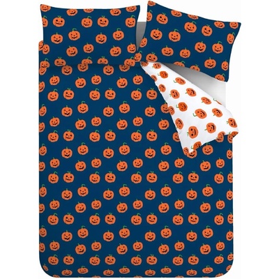 Catherine Lansfield Синьо -оранжево двойно удължено спално бельо 230x220 cm Halloween Pumpkins - Catherine Lansfield (BD/58971/W/KQS/NA)