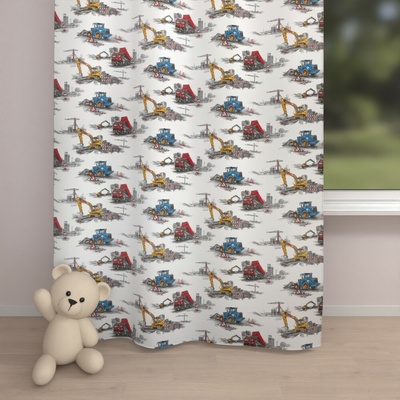 Biante Dětský bavlněný závěs Sandra SA-578 Náklaďáky a bagry na bílém 150x170 cm