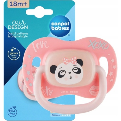 Canpol Babies symetrický silikon cumlík svietiaci Exotic Panda ružová