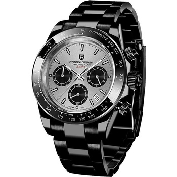 Pagani Мъжки часовник Pagani Design Scopic, Кварцов, Неръждаема стомана, Хронограф, Черен / Бял (PD-1644-BLACK-WHITE)