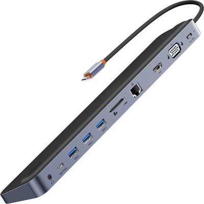 Baseus Baseus EliteJoy Gen2 USB-C хъб, 11 порта, 1xUSB-C към HDMI, 3xUSB3.0, 1xPD, 1xVGA, 1xSD/TF, 1xRJ45, 1xUSB-C Data, 1x3.5mm, тъмносив