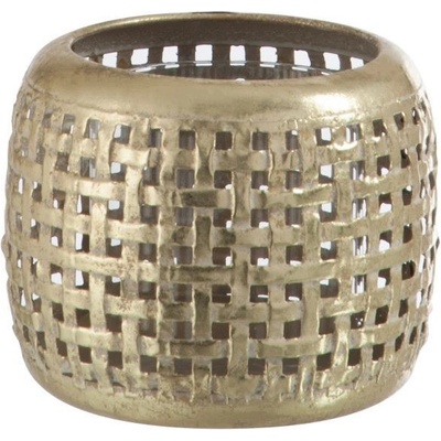 Kovový svícen s mřížkou ve zlaté barvě M - 13,5*13,5*11 cm - J-Line by Jolipa