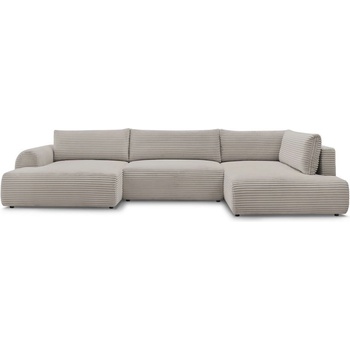 Bobochic Светлосив/бежов сгъваем/с място за съхранение ъглов диван от рипсено кадифе (десен ъгъл/U форма) Lucien - Bobochic Paris (104993)