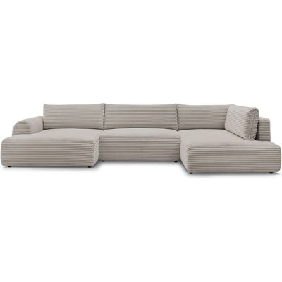 Bobochic Светлосив/бежов сгъваем/с място за съхранение ъглов диван от рипсено кадифе (десен ъгъл/U форма) Lucien - Bobochic Paris (104993)
