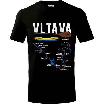 Mapa řeky Vltavy tričko dětské bavlněné černá
