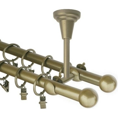 OK-GarnýžeCZ Garnýž kovová dvouřadá 16mm Koule zlatá antik 130 cm do stěny / na tunýlek - bez kroužků
