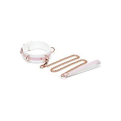 Liebe Seele White & Pink Fairy Leather Collar and Leash, kožený obojok s vôdzkou
