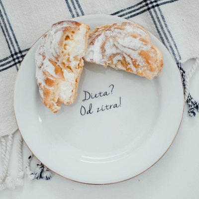 Bella Rose Dezertní talířek Dieta? Od zítra! 19 cm bílá zlatá porcelán