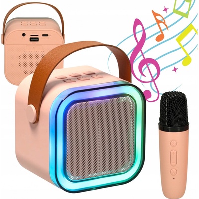Sada pro děti na karaoke mikrofon bezdrátový reproduktor LED růžová