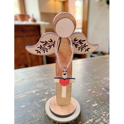 Dekorace z Řečice Dřevěný anděl kříž 12cm ♥️