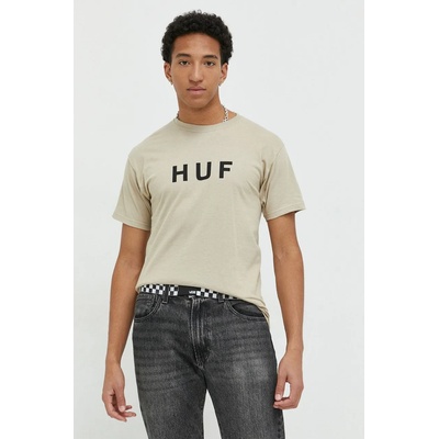 Huf Памучна тениска HUF в бежово с принт (ts01752)