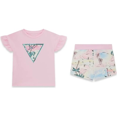 Guess Розова тениска и къси панталонки палми за мини момиче Guess