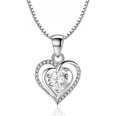 Grce Silver Jewellery Náhrdelník se srdcem a čirým krystalem NH-1324/156 Bílá/čirá