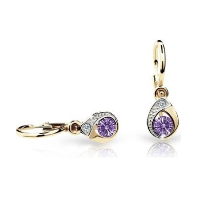 Danfil dětské náušnice kapky C1898 ze žlutého zlata s kamínkem Amethyst zapínání brizura