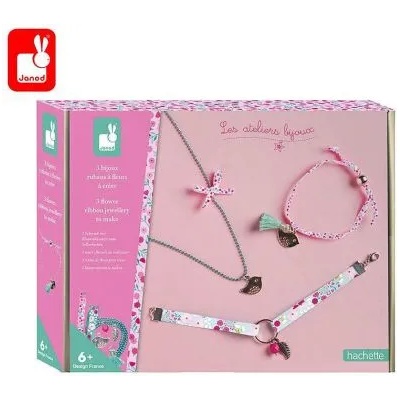 Janod - Комплект за изработка на бижута с цветни панделки (J07928)