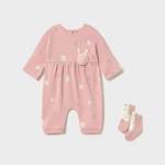 Mayoral Бебешки розов гащеризон на точки Mayoral Newborn с пухкаво зайче и чорапки