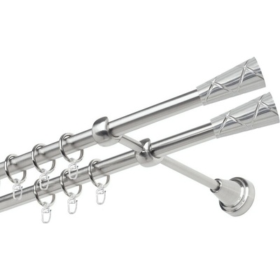 OK-GarnýžeCZ Garnýž kovová dvouřadá 19mm Trapezium double nerez 100 cm do stěny / kroužky s háčkem