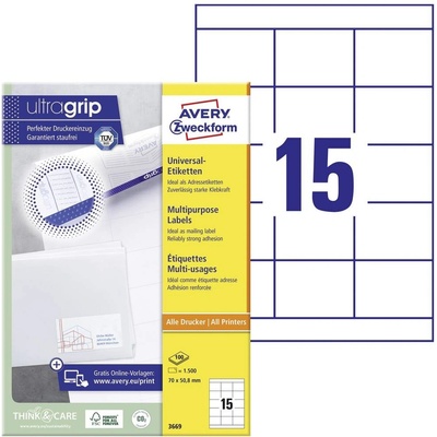 Avery-Zweckform 3669 70 x 50.8 mm papier biela 1500 ks trvalé univerzálne etikety atrament, laser, kópie