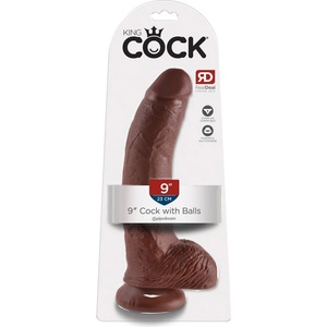 King Cock 9 - дилдо с тестиси и вендуза - 23 см - кафяв