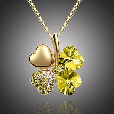 Sisi Jewelry Náhrdelník Swarovski Elements čtyřlístek pro štěstí NH1080-N9554-18 Žlutá