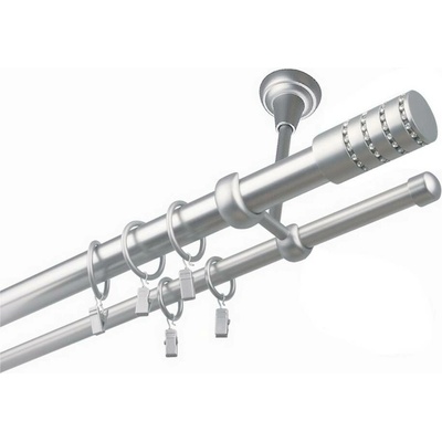 OK-GarnýžeCZ Garnýž kovová dvouřadá 25/16mm Cylinder crystal satina 280 cm do stropu / kroužky s žabkou