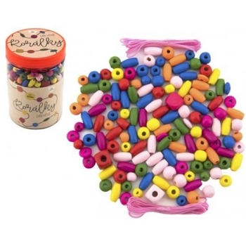 Teddies Дървени цветни мъниста с ластици около 900 бр. в пластмасова кутия