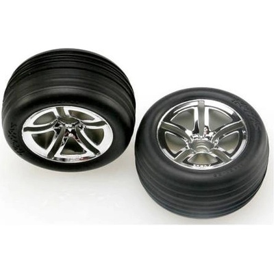 Traxxas колело 2.8", джанта Twin-Spoke сребърна, гума Ribbed (2) (предна)