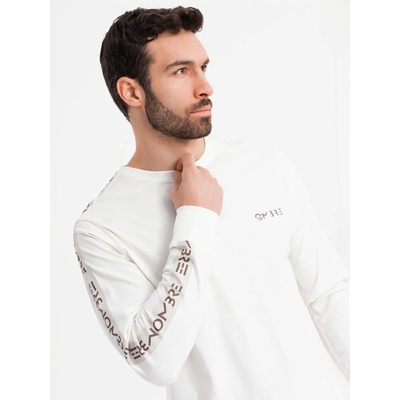 Ombre Clothing Мъжка памучна тениска с дълъг ръкав, с кант и принт на гърдите Ombre Clothing Ombre Clothing | Zlaten | МЪЖЕ | M
