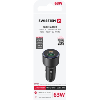 Swissten USB adaptér 1x + 1x USB-C (63W)