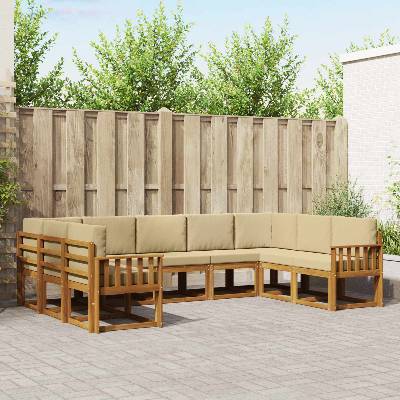 vidaXL Комплект дивани за открито 9 pcs Натурален и Бежов (3366981)