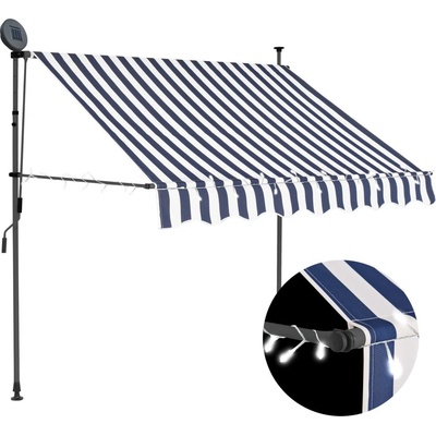 vidaXL Ručně zatahovací markýza s LED světlem 150 cm modrobílá
