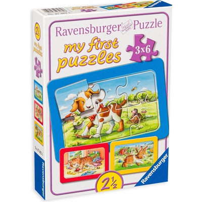 Ravensburger Пъзел Ravensburger 3 в 1 части - Животни (07062)