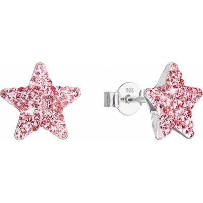 Evolution Group strieborné náušnice Hviezdičky s kryštálmi Preciosa 31312.3 light rose