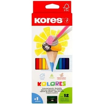Kores Triangular sada farebných trojuholníkové ceruziek 12 rôznych farieb 93312