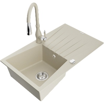 Mexen Cesar гранитна мивка 1-камерна с отцедник и кухненски смесител Savita, бежов - 6514-69-672601-69 (6514-69-672601-69)