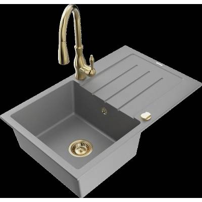 Bruno гранитна мивка с 1 отделение и отцедник със смесител Savita, сив (6513-71-672601-50)