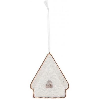 Clayre & Eef Závěsná dekorace zasněžená perníková chaloupka Frosted Ginger - 9*1*10 cm