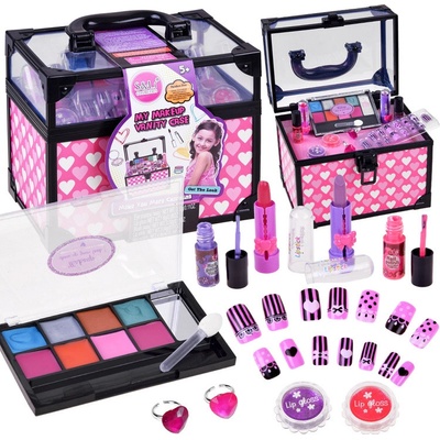 JOKO Detská Make Up sada + Laky na nechty + Umelé nechty + kozmetický kufrík + prstene