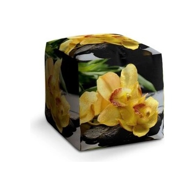 Sablio Taburet Cube Žluté orchideje: 40x40x40 cm