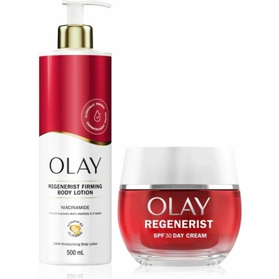 Olay Regenerist Firming Body Lotion hydratačné telové mlieko 500 ml + Olay Regenerist SPF 30 Day Cream hydratačný a spevňujúci denný krém proti vráskam 50 ml