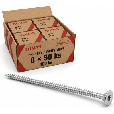 Klimas Wkret-Met 8x160mm - 1 Kartón (8x50 ks) - Konštrukčná skrutka s plným závitom a zápustnou hlavou TX, WKFS