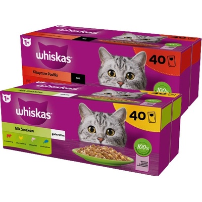 WHISKAS Adult sáčky 40 x 85 g Classic Meals + Whiskas výběrové menu v želé 40 x 85 g