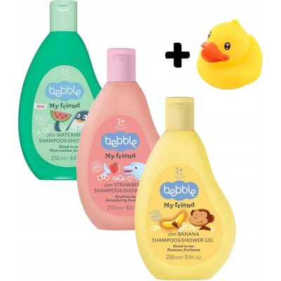Bebble Dětský šampón a sprchový gel 2v1 Jahoda banán meloun - 3x 250 ml