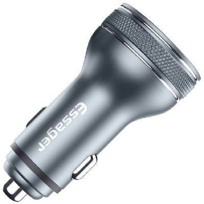 Автомобилно зарядно устройство с дисплей и портове usb-c / usb-a - 54w - сиво (86971)