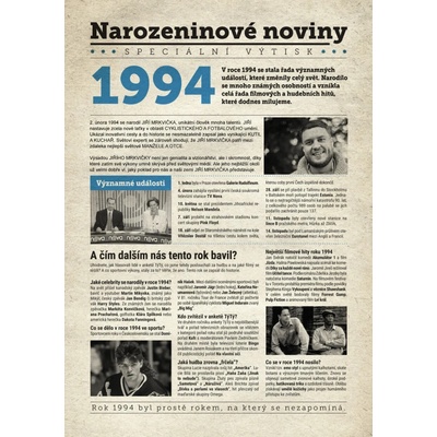 Narozeninové noviny 1994 s vlastním textem a fotografií S fotografií a textem