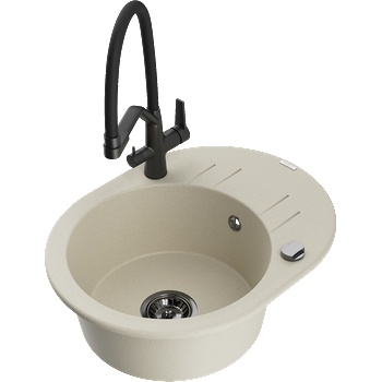 Mexen Kevin гранитна кухненска мивка 1-комплект с кухненски смесител Duo, бежов - 6517-69-671701-70-B (6517-69-671701-70-B)